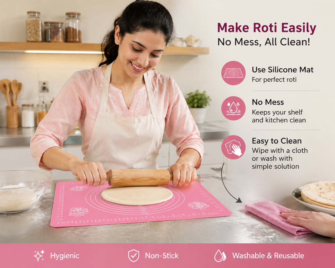 Non-Stick Silicone Baking & Dough Rolling Mat for Kitchen