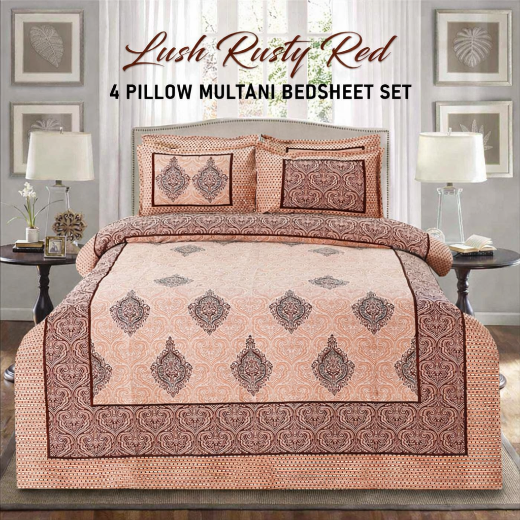 Lush 4 pillow Multani Bedsheet Set | Single (2 Pillow Covers)