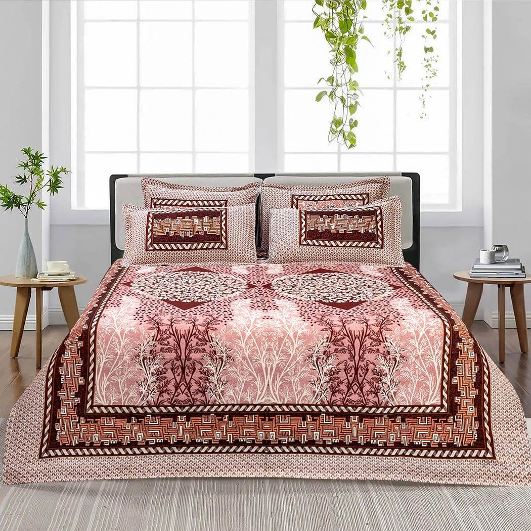 Opal Tea Pink 4 Pillow Multani Bedsheet Set (Single Two Pillow)