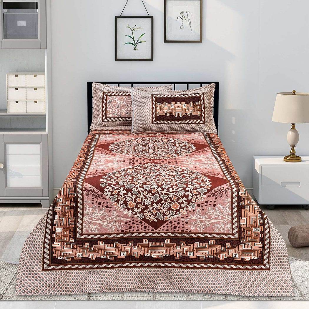 Opal Tea Pink 4 Pillow Multani Bedsheet Set (Single Two Pillow)