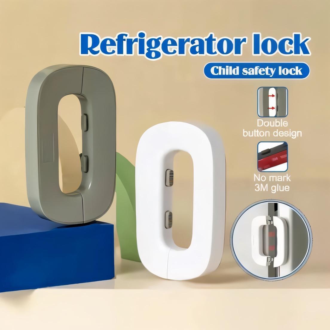 Child Safety Refrigerator Lock – Baby Proof Fridge Door Lock with Double Button | White & Grey