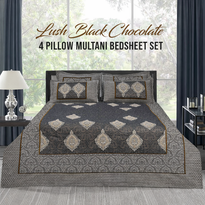 Lush 4 pillow Multani Bedsheet Set | Single (2 Pillow Covers)