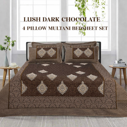 Lush 4 pillow Multani Bedsheet Set | Single (2 Pillow Covers)