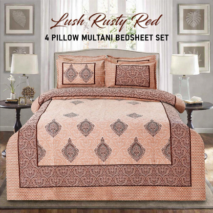Lush 4 pillow Multani Bedsheet Set | Single (2 Pillow Covers)