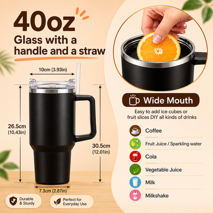 40oz Vacuum Flask with Straw – Hot & Cold Insulated Tumbler/ Water Bottle