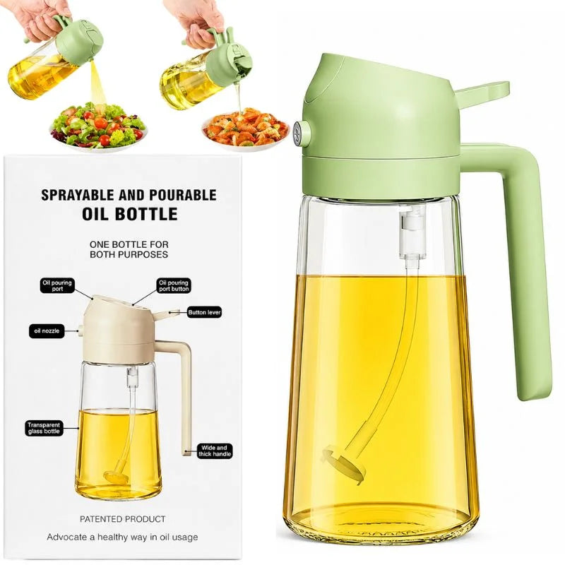2-in-1 Glass Oil Spray Bottle & Dispenser 450ml | Fine Mist Oil Sprayer for Cooking, Air Fryer, BBQ & Kitchen